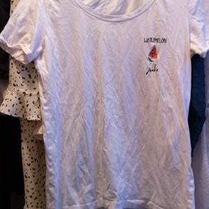 White Tee with 🍉 Embroidery